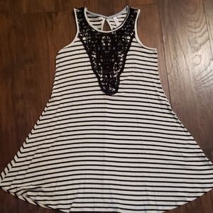 Stripped Tank Dress with lace front accent